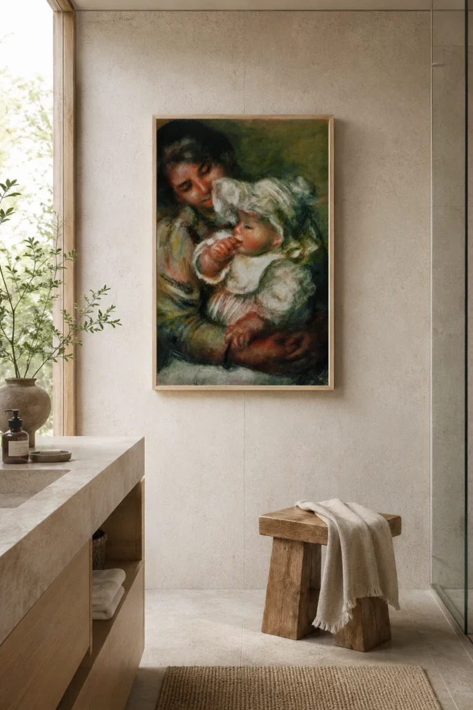 Framed print of Child and Her Nurse hanging on a wall in a furnished room