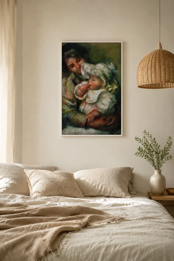 Framed print of Child and Her Nurse hanging on a wall in a furnished room
