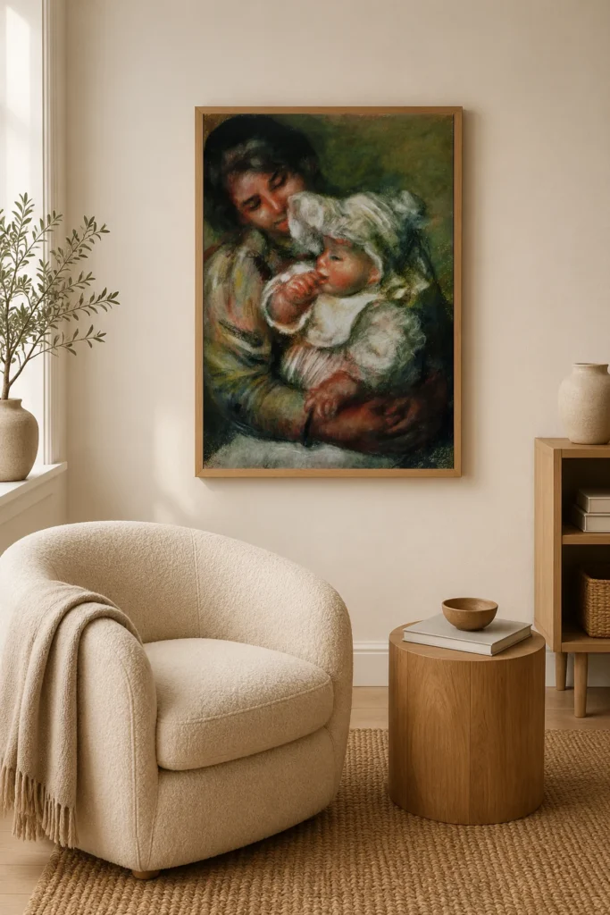 Framed print of Child and Her Nurse hanging on a wall in a furnished room