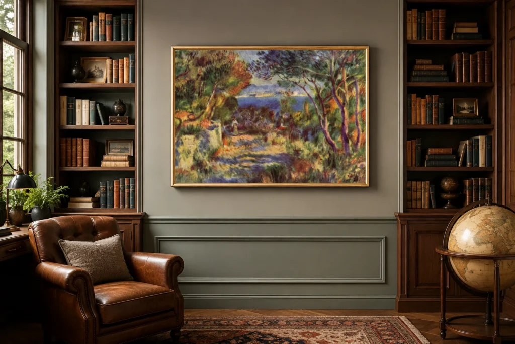 Framed print of L’Estaque hanging on a wall in a furnished room