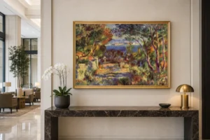 Framed print of L’Estaque hanging on a wall in a furnished room