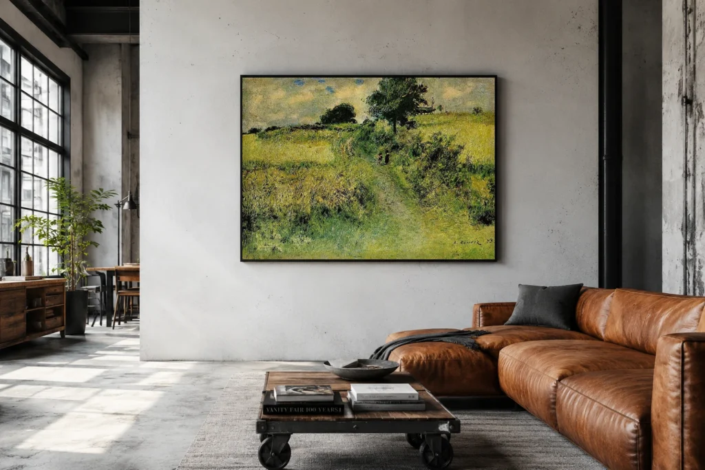 Framed print of The Watering Trough hanging on a wall in a furnished room