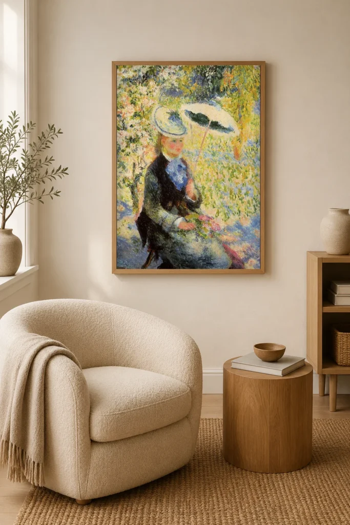 Framed print of The Parasol hanging on a wall in a furnished room