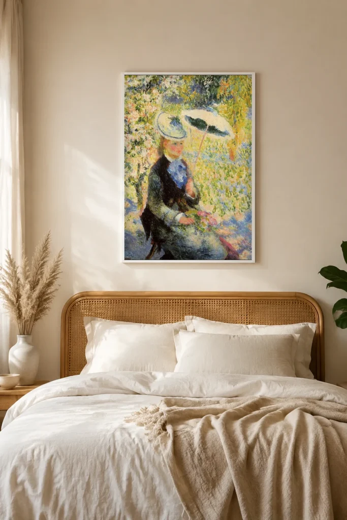 Framed print of The Parasol hanging on a wall in a furnished room
