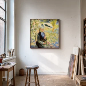 Framed print of The Parasol hanging on a wall in a furnished room