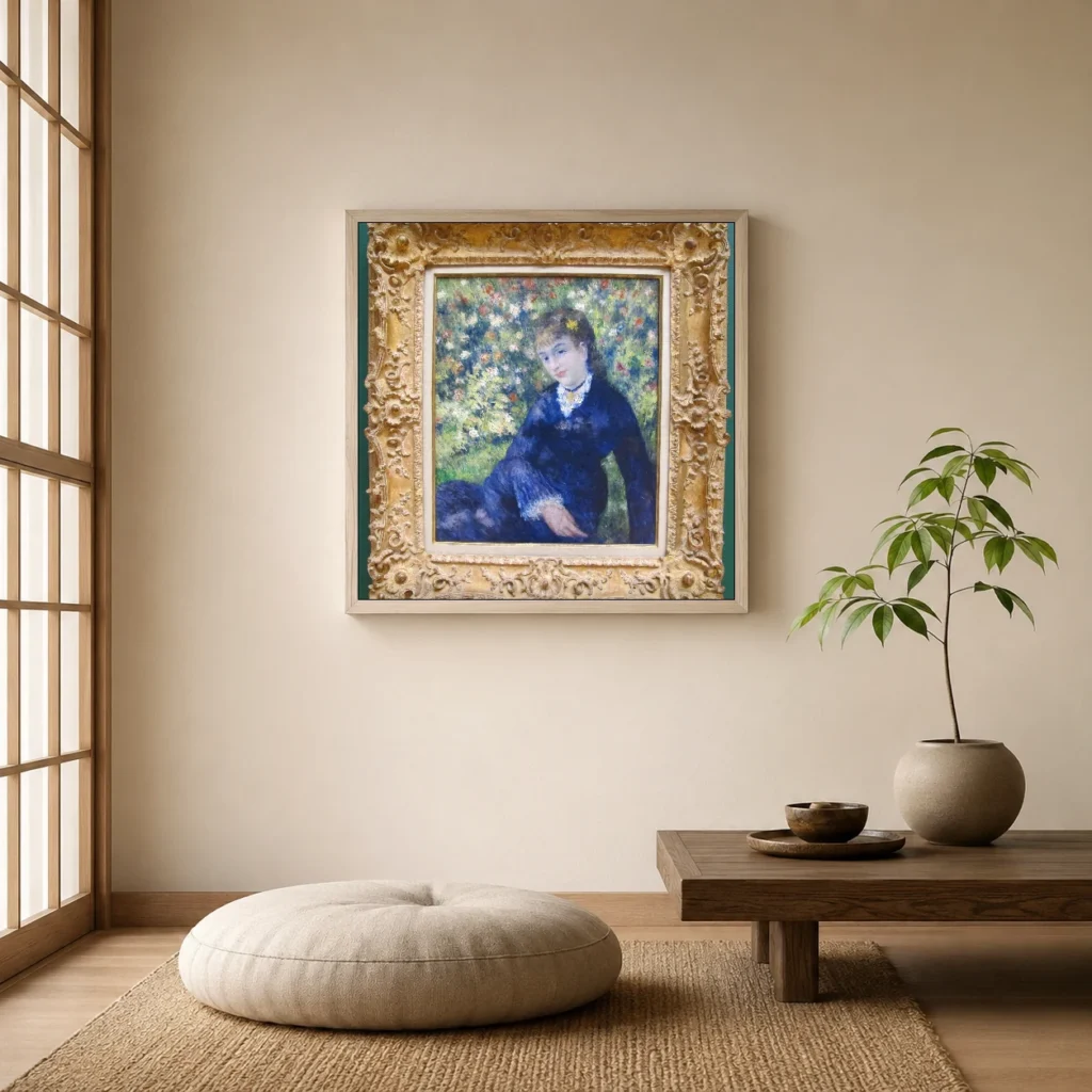 Framed print of Summer hanging on a wall in a furnished room