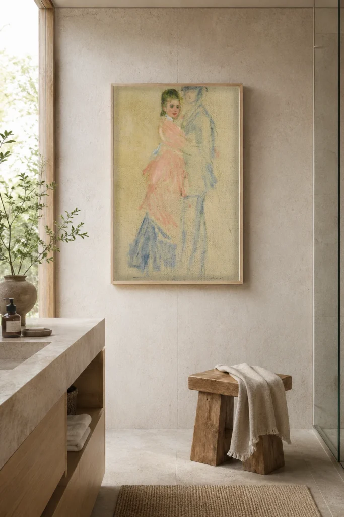 Framed print of LA DANSE, ÉTUDE POUR LE MOULIN DE LA GALETTE hanging on a wall in a furnished room