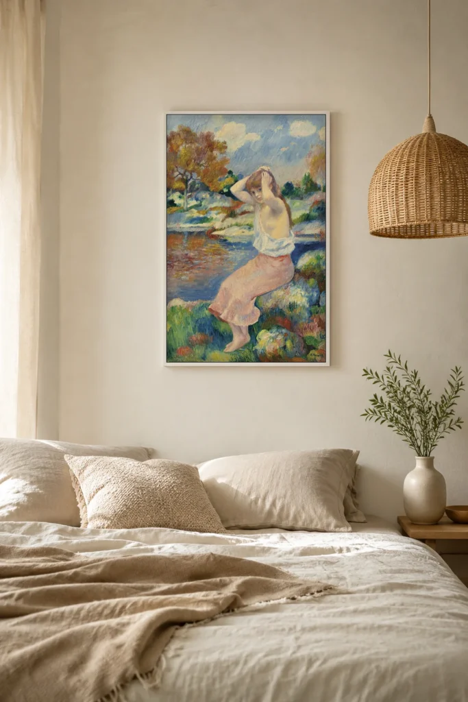Framed print of The Toilette hanging on a wall in a furnished room