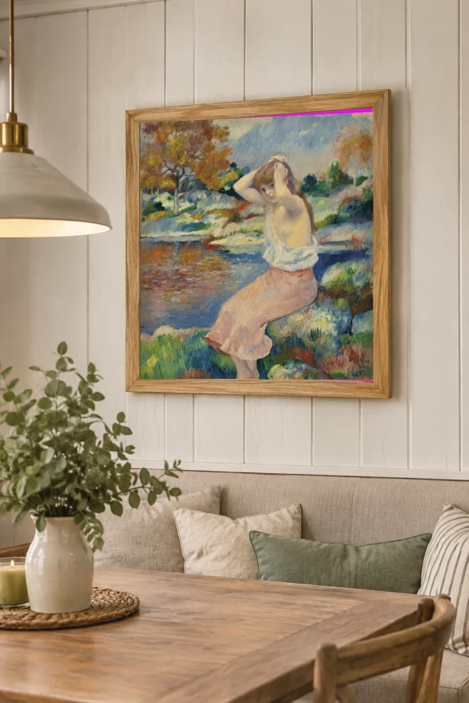 Framed print of The Toilette hanging on a wall in a furnished room