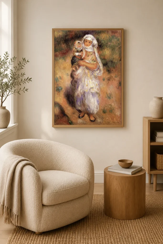 Framed print of Algerian Woman with Child hanging on a wall in a furnished room