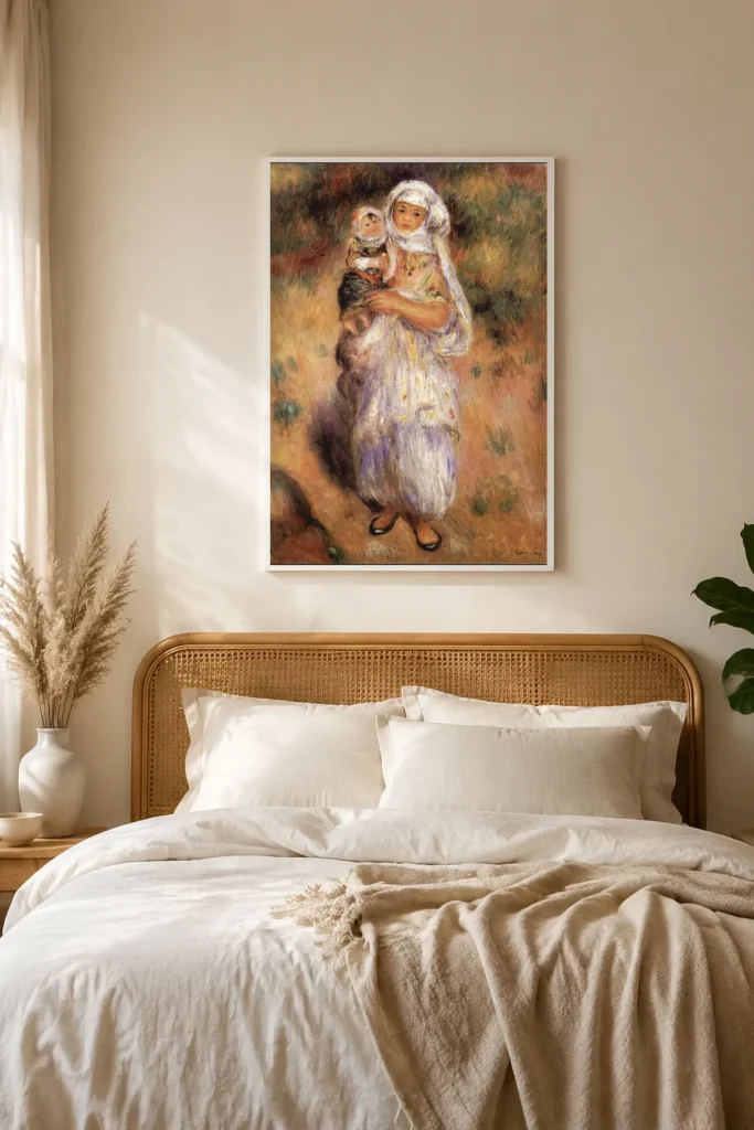 Framed print of Algerian Woman with Child hanging on a wall in a furnished room