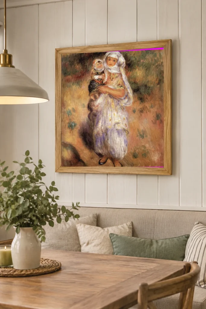 Framed print of Algerian Woman with Child hanging on a wall in a furnished room