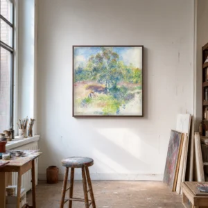 Framed print of The Glade hanging on a wall in a furnished room