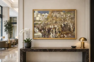 Framed print of La Mosquée hanging on a wall in a furnished room