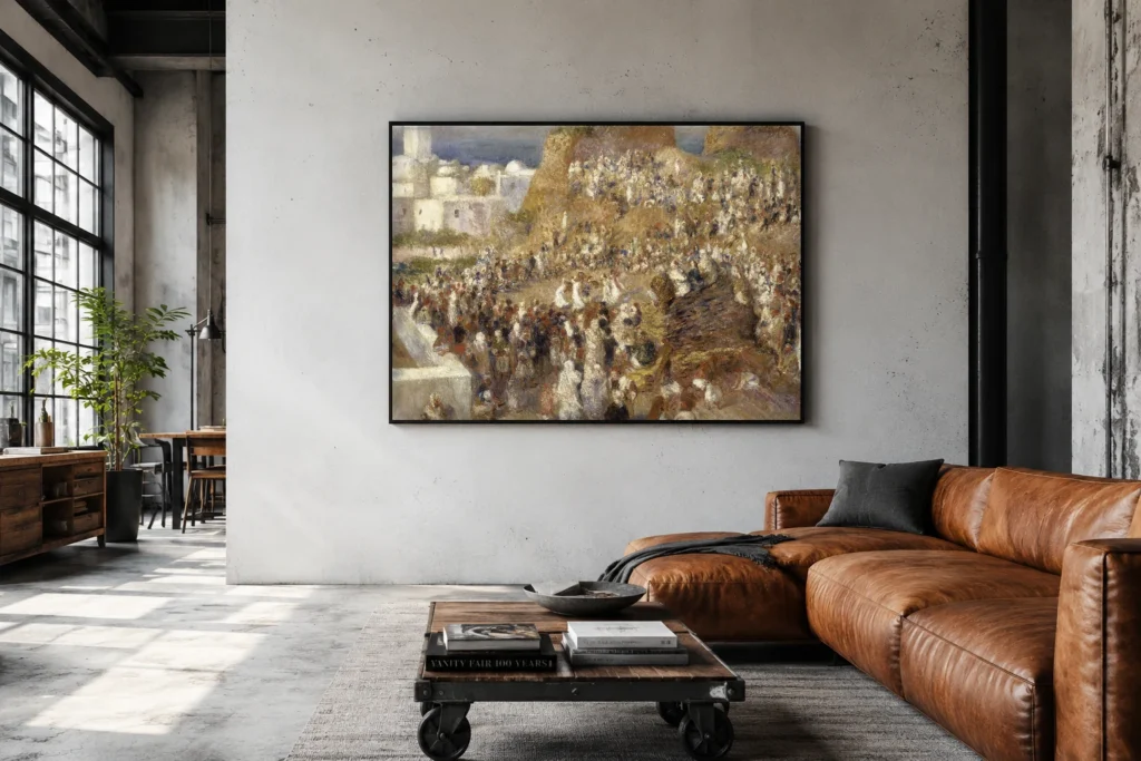Framed print of La Mosquée hanging on a wall in a furnished room