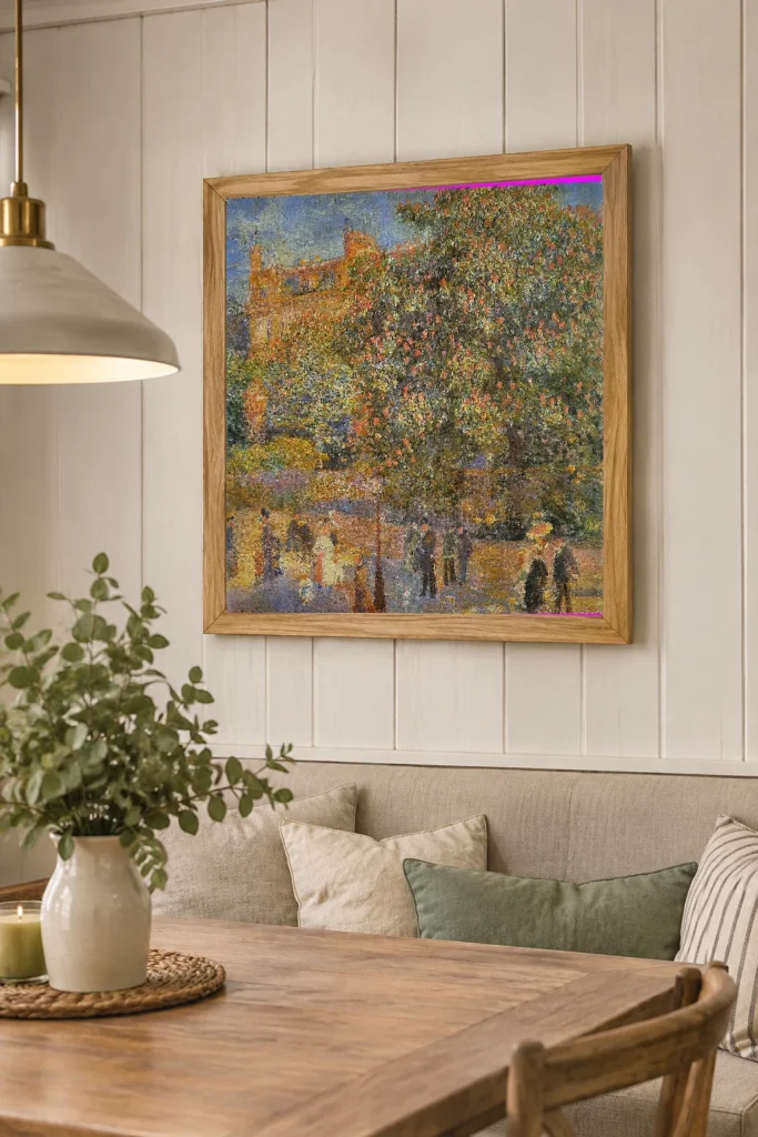 Framed print of Place Saint-Georges hanging on a wall in a furnished room