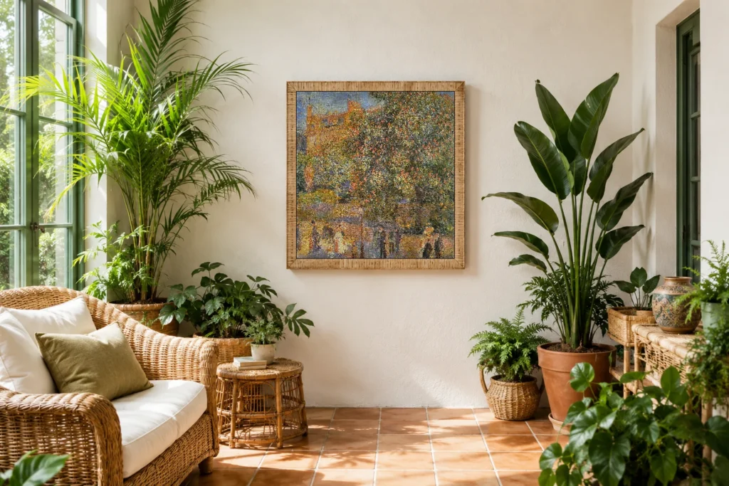 Framed print of Place Saint-Georges hanging on a wall in a furnished room