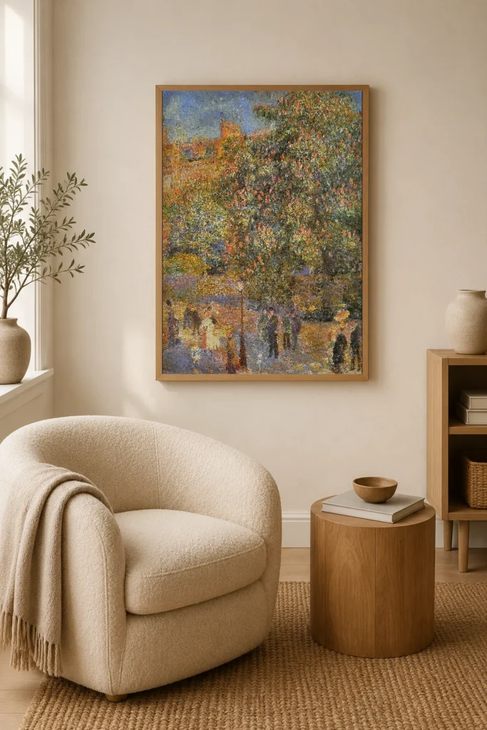 Framed print of Place Saint-Georges hanging on a wall in a furnished room