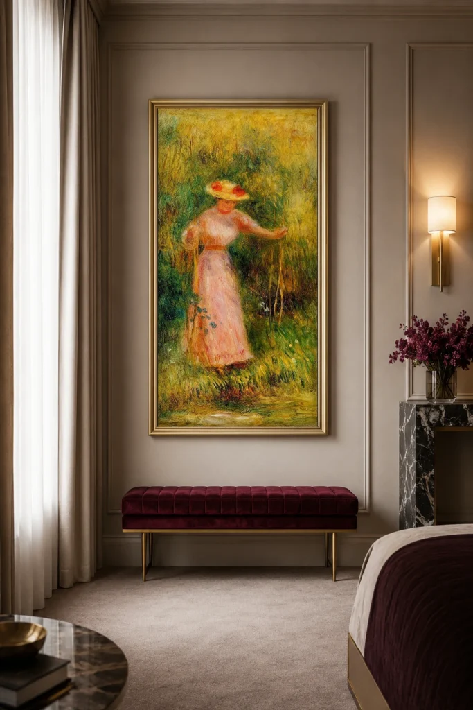 Framed print of The Swing hanging on a wall in a furnished room