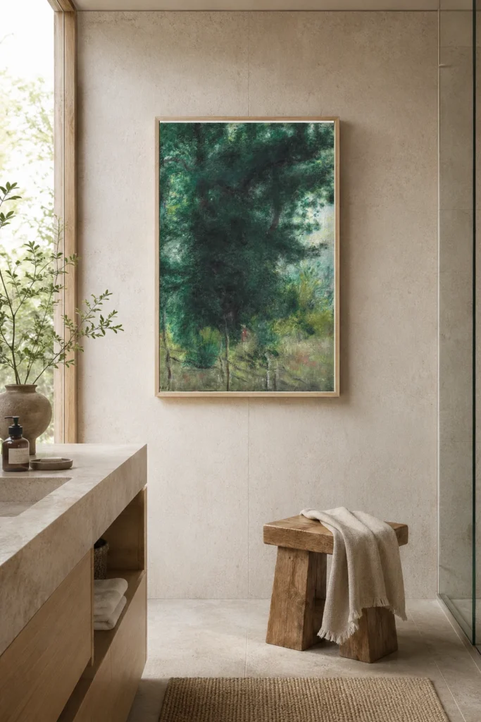 Framed print of The Barrier in the Forest hanging on a wall in a furnished room