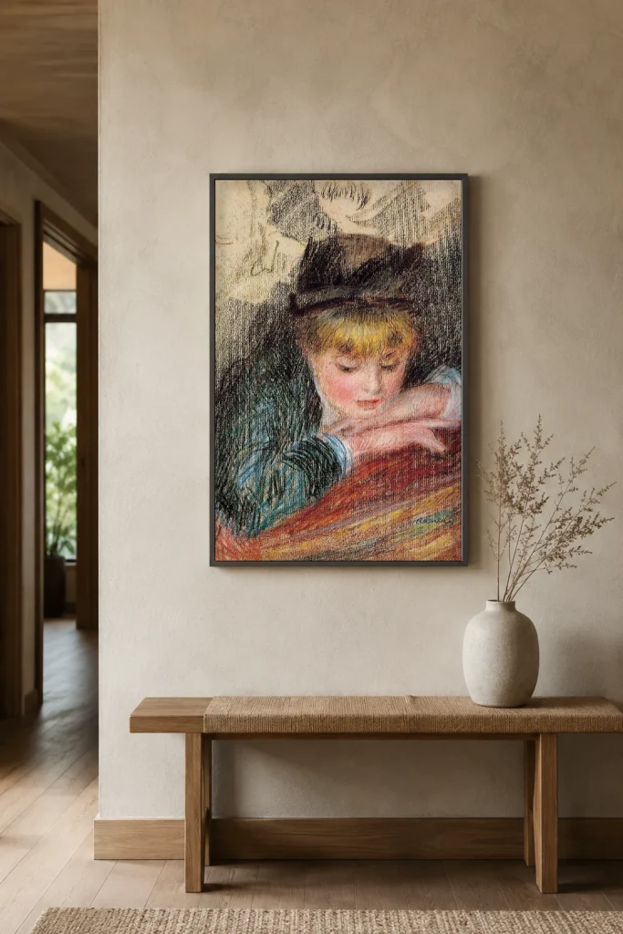 Framed print of The Box hanging on a wall in a furnished room