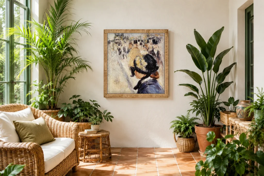 Framed print of Place Pigalle hanging on a wall in a furnished room
