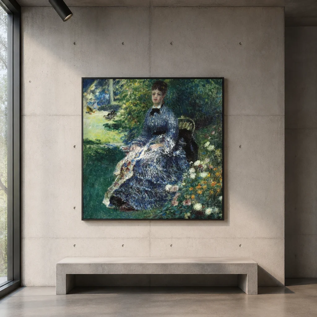Framed print of The Tapestry in the Park hanging on a wall in a furnished room