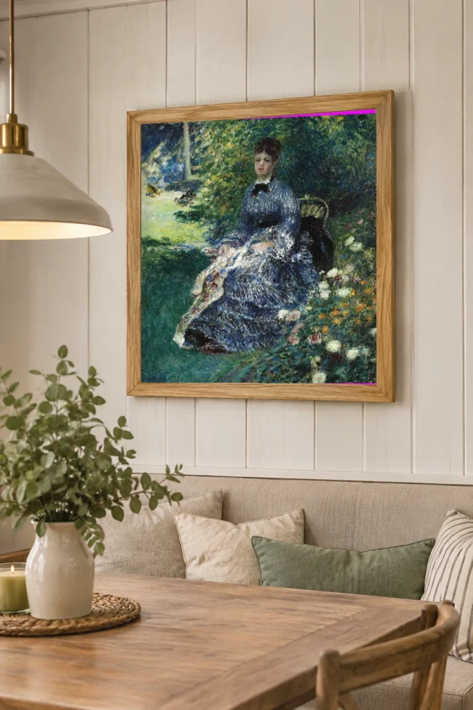 Framed print of The Tapestry in the Park hanging on a wall in a furnished room