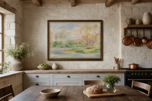 Framed print of Landscape (Paysage) hanging on a wall in a furnished room