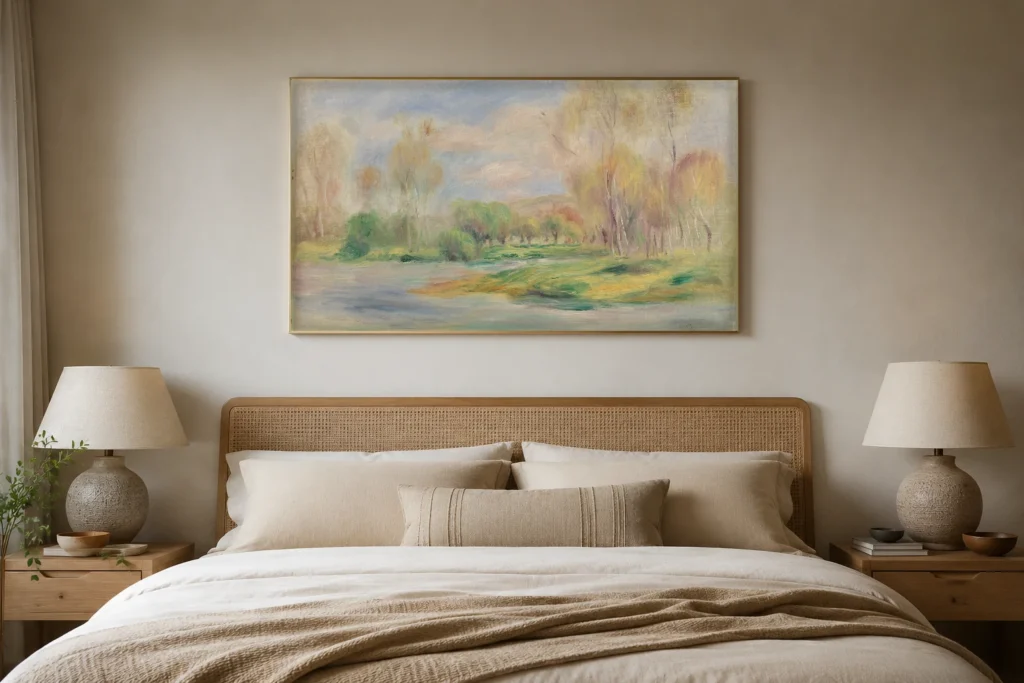 Framed print of Landscape (Paysage) hanging on a wall in a furnished room
