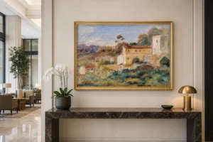 Framed print of Landscape (Paysage) hanging on a wall in a furnished room