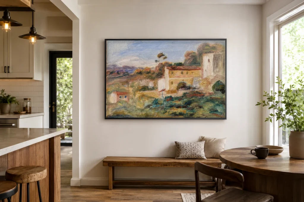Framed print of Landscape (Paysage) hanging on a wall in a furnished room