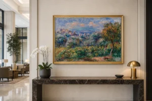 Framed print of Landscape (Paysage) hanging on a wall in a furnished room