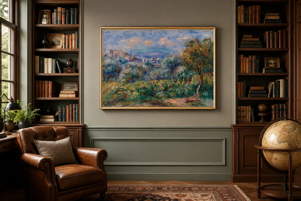 Framed print of Landscape (Paysage) hanging on a wall in a furnished room