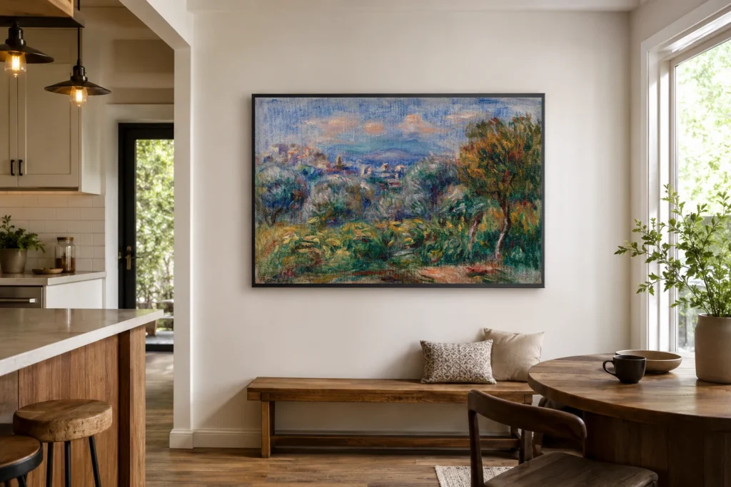 Framed print of Landscape (Paysage) hanging on a wall in a furnished room