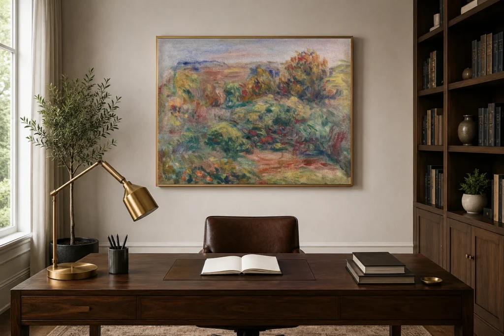 Framed print of Landscape (Paysage) hanging on a wall in a furnished room