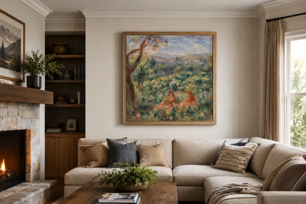 Framed print of Landscape (Paysage) hanging on a wall in a furnished room