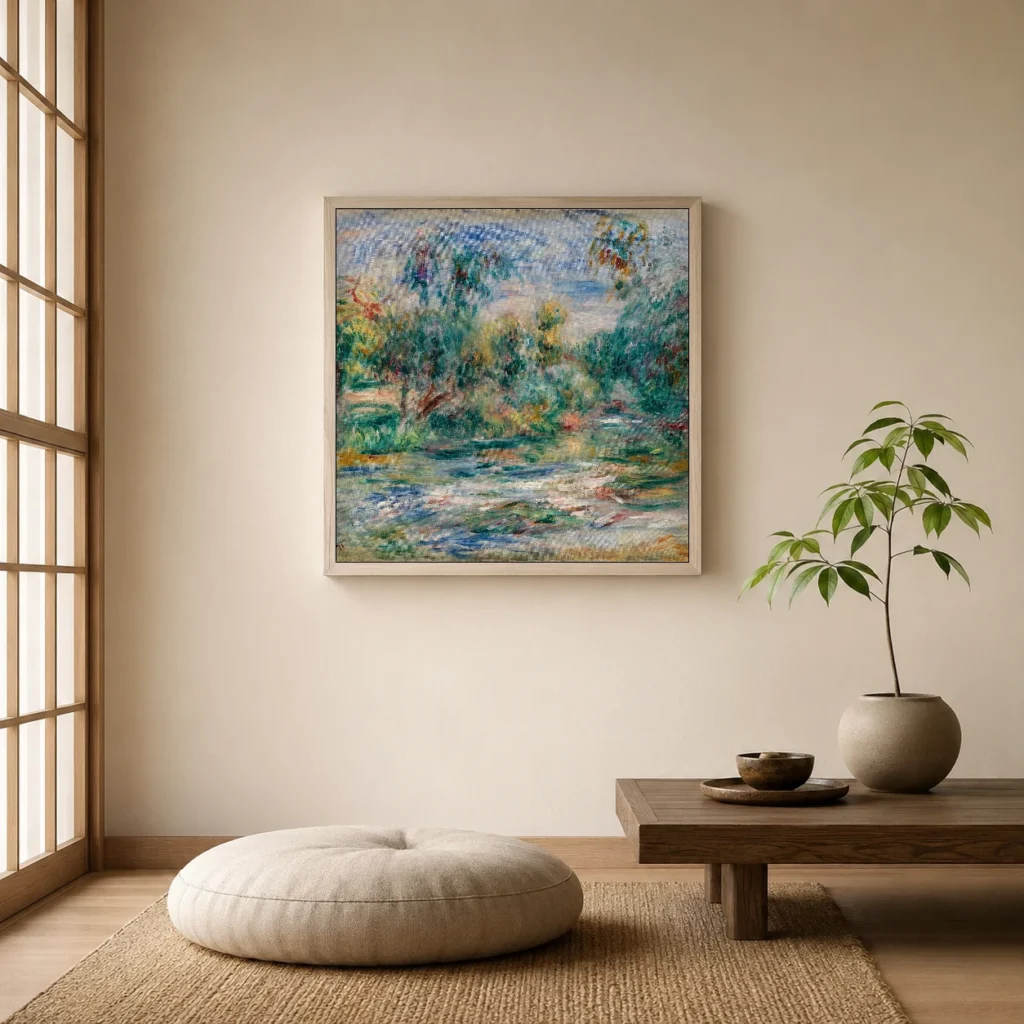 Framed print of Landscape (Paysage) hanging on a wall in a furnished room