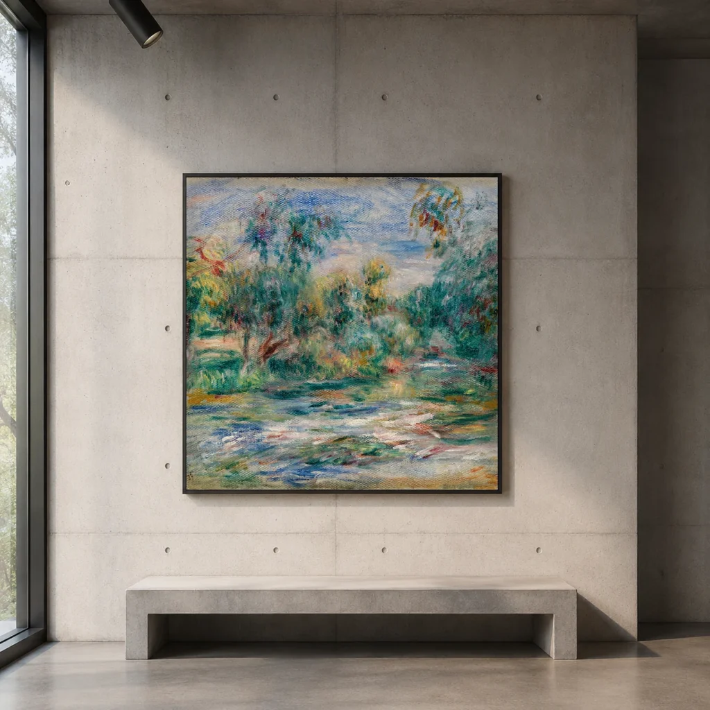 Framed print of Landscape (Paysage) hanging on a wall in a furnished room