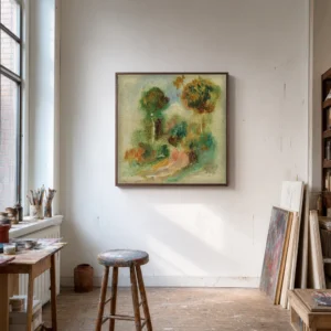 Framed print of Landscape (fragment) hanging on a wall in a furnished room