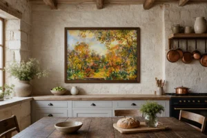 Framed print of Landscape at Beaulieu hanging on a wall in a furnished room