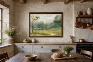 Framed print of Landscape in Southern France (Cagnes). hanging on a wall in a furnished room