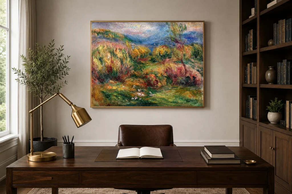 Framed print of Landscape near Cagnes-sur-Mer hanging on a wall in a furnished room