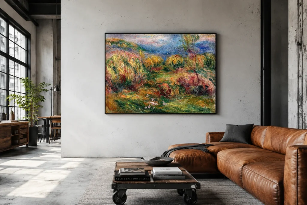 Framed print of Landscape near Cagnes-sur-Mer hanging on a wall in a furnished room