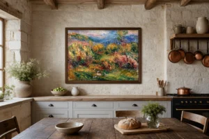 Framed print of Landscape near Cagnes-sur-Mer hanging on a wall in a furnished room