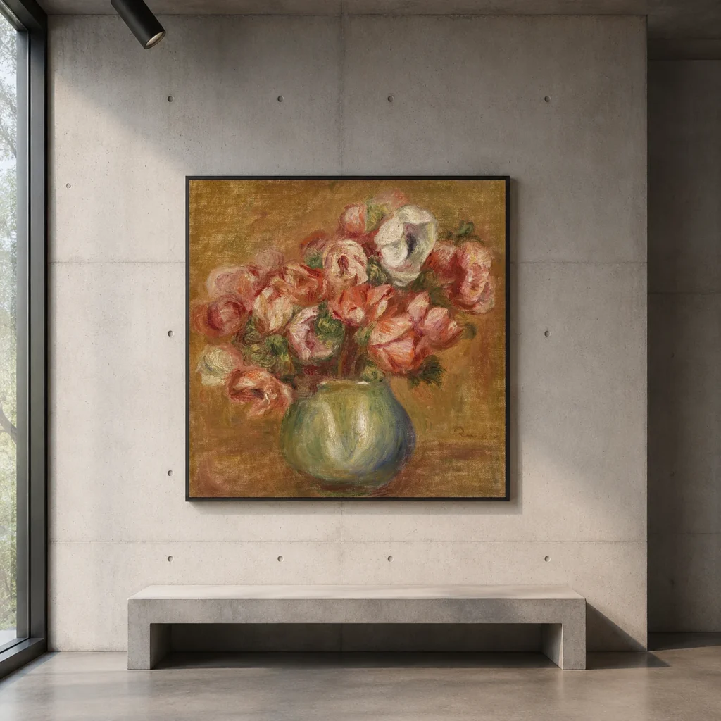 Framed print of Anemones (Anémones) hanging on a wall in a furnished room