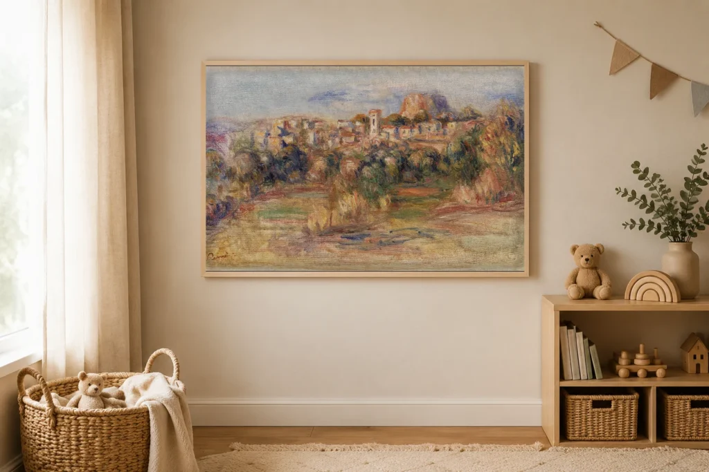 Framed print of Landscape, La Gaude (Paysage, La Gaude) hanging on a wall in a furnished room