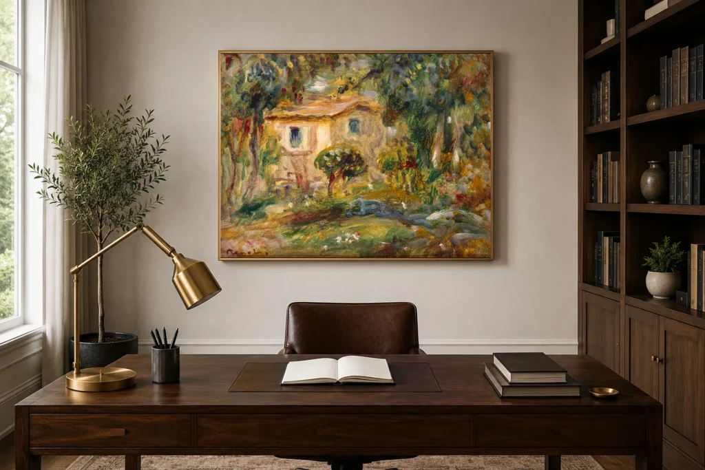 Framed print of Landscape. Le Cannet hanging on a wall in a furnished room