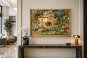 Framed print of Landscape. Le Cannet hanging on a wall in a furnished room