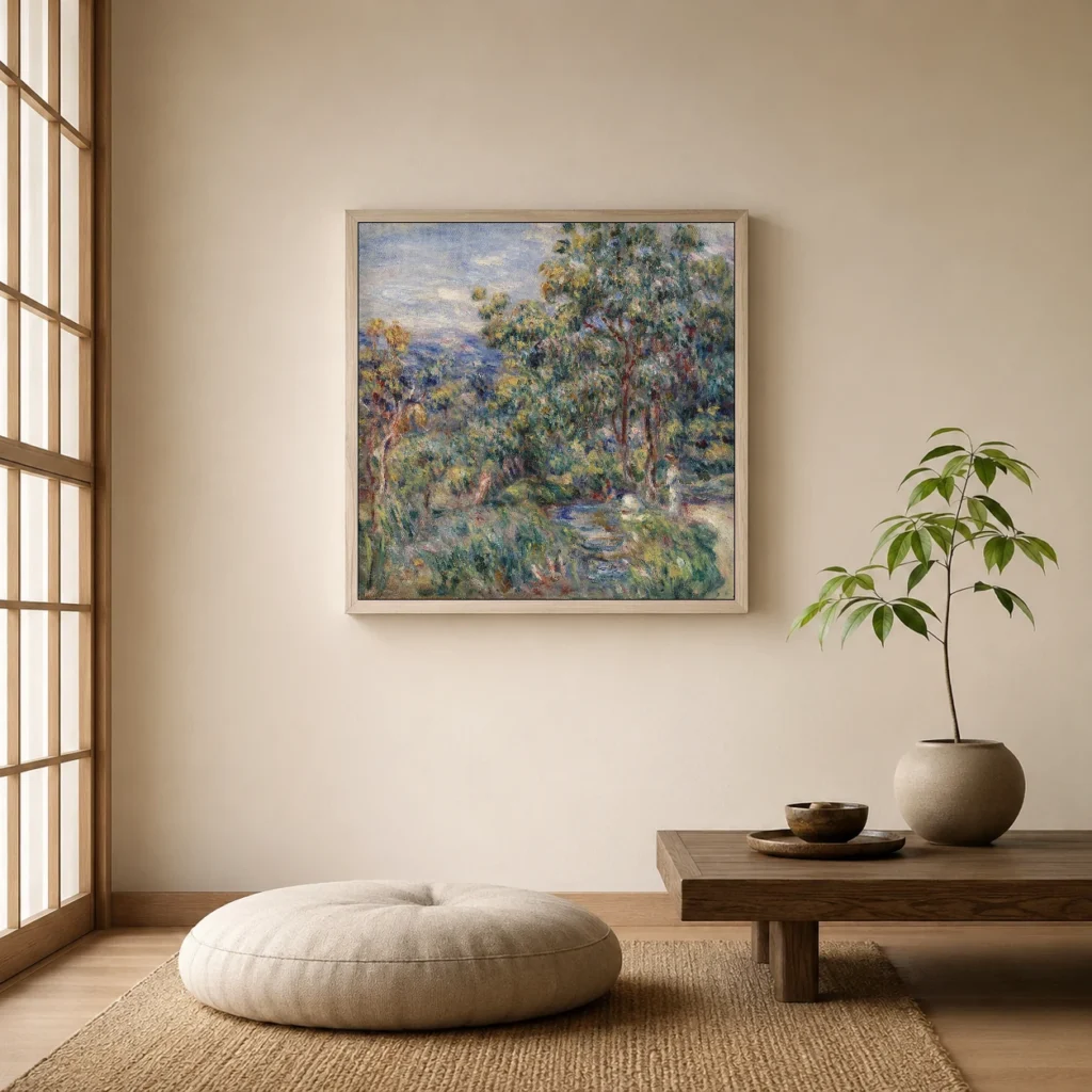 Framed print of Le Béal hanging on a wall in a furnished room